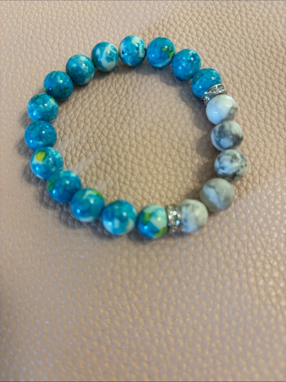 Beautiful Blue and White swirl Beaded Stretch Bracelet -